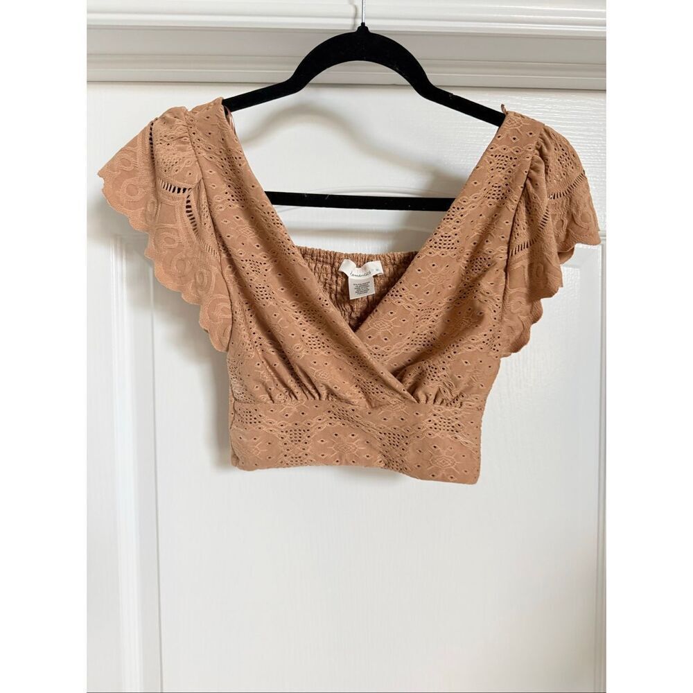 Urban Outfitters Cropped Smocked Wrap Flitter Sleeve Top XS